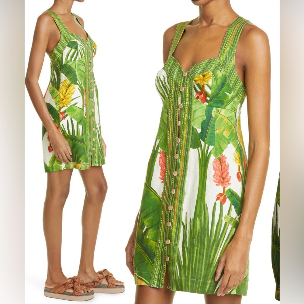 NWT Farm Rio Fresh Forest Scarf Linen Dress